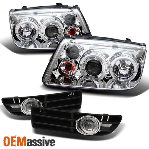 Fits 99-05 Vw Jetta Halo Projector Headlights+Halo Projector Fog Lights W/Switch