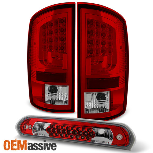 Fits 07-2008 Ram 1500 07-09 Ram 2500 3500 Red LED Tail Lights+3rd Brake Lamp