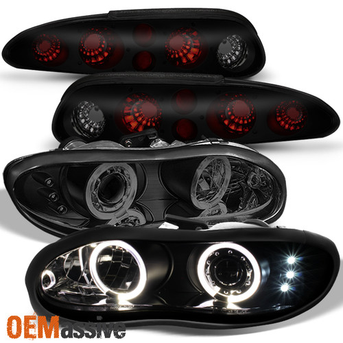 Fits 98-02 Chevy Camaro Black Smoked Halo LED Projector Headlights + Tail Lights