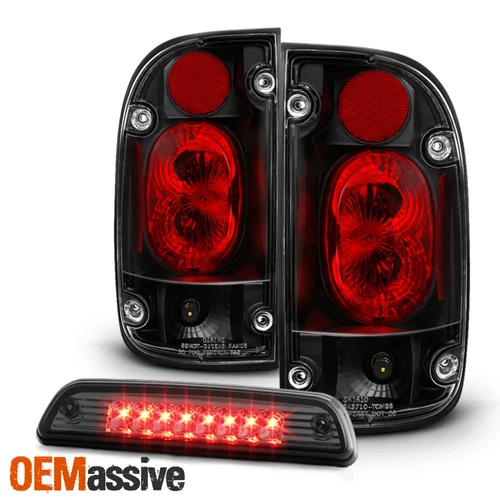 Fits 2001-2004 Toyota Tacoma Black Tail Lights + Smoked LED 3rd Brake Lights