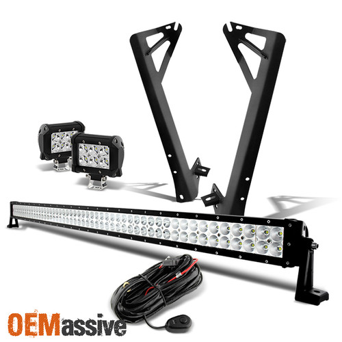 Fit 07-15 Wrangler JK 50/52" 300W LED Light Bar+Bracket+Switch+2x 4" CREE LED