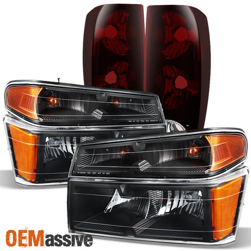 Fits 2004-2012 Chevy Colorado | GMC Canyon Black Headlights + Dark Red Tail Lamp