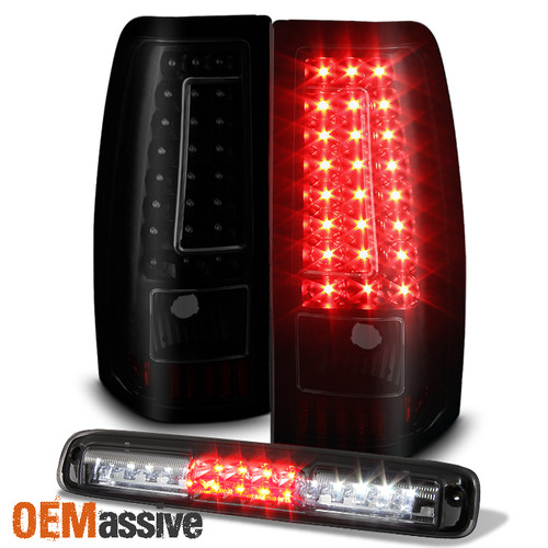 Fit 1999-2002 Silverado 99-06 Sierra Black Smoked LED Tail Lights+3rd Brake Lamp