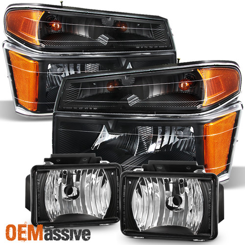 Fit 2004-2012 Chevy Colorado GMC Canyon Pickup Black Headlights + Fog Lights