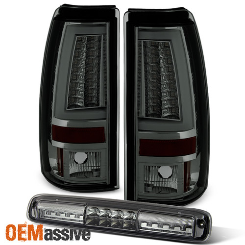 Fit 1999-2002 Silverado Sierra 1500 2500HD Smoke LED Tail Lights+3rd Brake Lamp