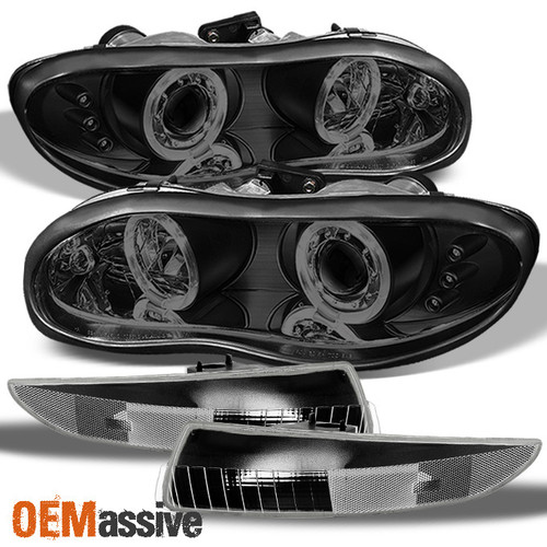 Fits 98-02 Chevy Camaro Black Smoked Halo Projector LED Headlights+ Bumper Lamps