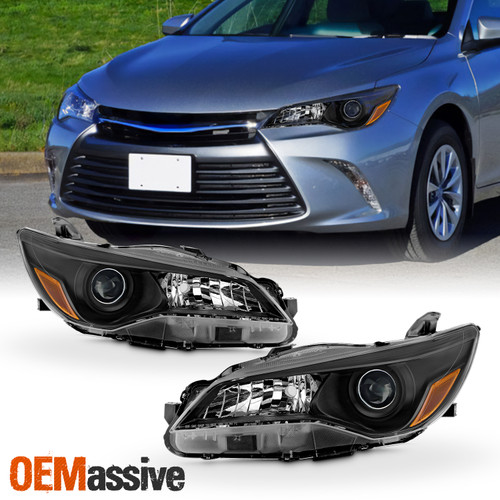For 2015 2016 2017 Toyota Camry Projector Black Headlights Pair Driver+Passenger