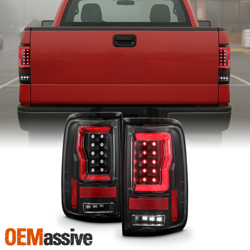 For 2004-2008 Ford F150 Black Tail Lights Pair w/ LED Brake Running +Red Parking