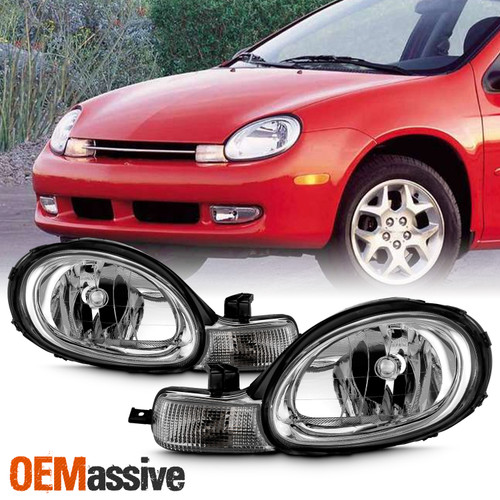 For 2000-2002 Dodge Neon Halogen Type Headlights Headlamp Chrome Housing Pair