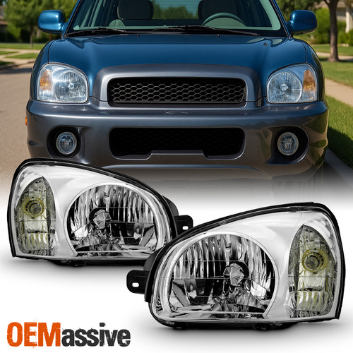 For 2001-2003 Hyundai Santa Fe Headlights Headlamp Chrome Driver Passenger Pair