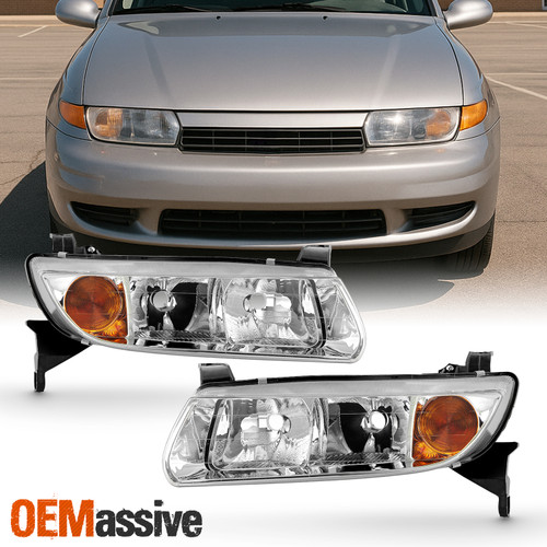 For 2000-2002 Saturn L Series Headlights Headlamps Chrome Housing Replacement