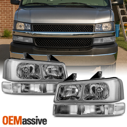 For 2003-2015 Chevy Express Headlight w/ Signal Lamp Chrome Housing Replacement