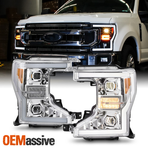 For 2020-2022 Ford F250 F350 SuperDuty Projector Chrome Headlight w/LED Tube DRL