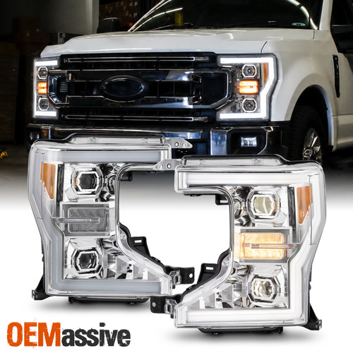 For 2020-2022 Ford F250 F350 SuperDuty Projector Chrome Headlight w/LED Tube DRL