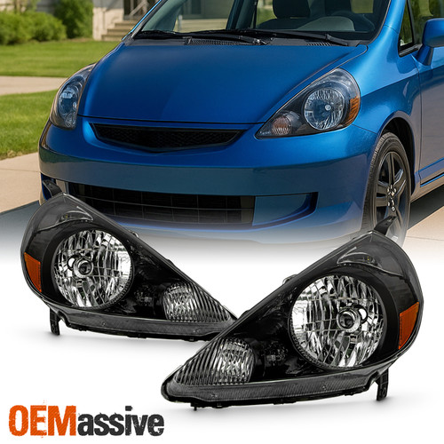 For 2007-2008 Honda Fit [Halogen Type] Black Headlights Pair Driver + Passenger