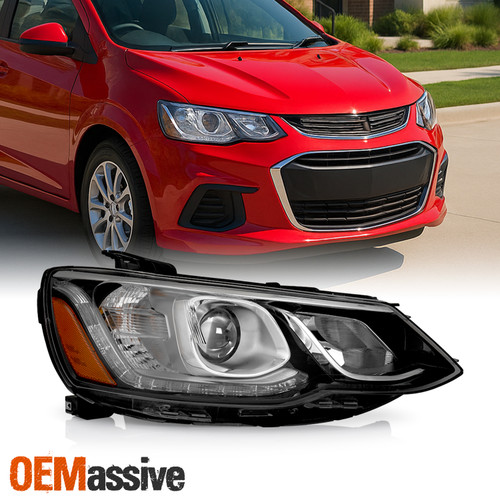 For 17-20 Chevy Sonic Halogen Projector Black Headlight Passenger w/LED DRL Lamp