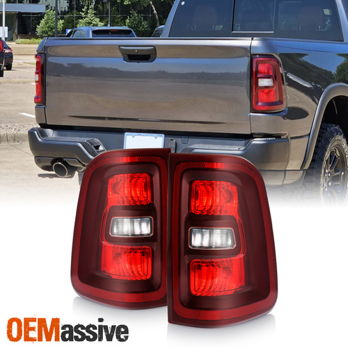 For 2025-2026 Dodge Ram 1500 Halogen Black Trim Red Clear Tail Lights Pair LH+RH