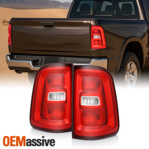 For 2025-2026 Dodge Ram 1500 Halogen Chrome Trim Red Clear Tail Light Pair LH+RH