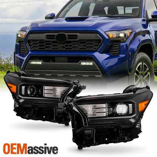 For 2024-2026 Toyota Tacoma LED Lo-Hi Beam Black Headlight Pair w/Halogen Signal