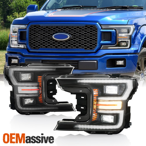 For 2018-2020 Ford F150 [Full LED] Black Headlights Pair w/ LED DRL Turn Signal
