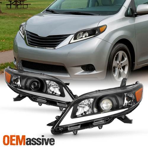 For 2011-2020 Toyota Sienna Halogen Type Black Headlight w/LED DRL+Welcome Light