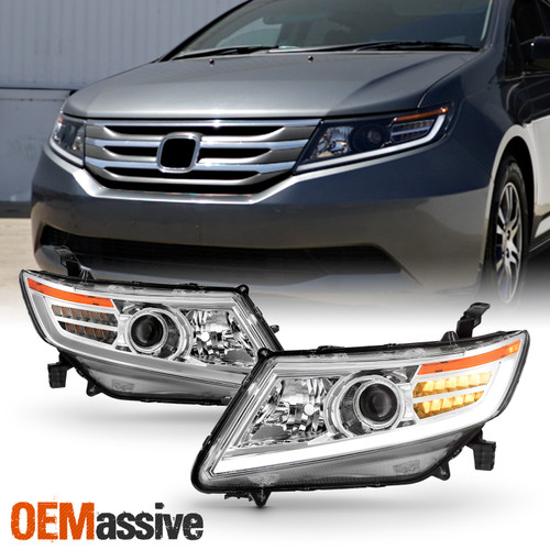For 11-17 Honda Odyssey Projector Headlight w/LED Strip Sequential Signal Chrome