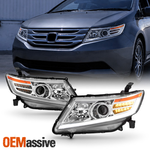 For 11-17 Honda Odyssey Projector Headlight w/LED Strip Sequential Signal Chrome