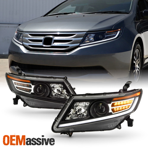 For 11-17 Honda Odyssey Projector Headlights w/LED Strip Sequential Signal Black