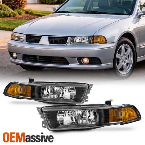 For 2002-2003 MITSUBISHI GALANT [Halogen Type] Black Headlights Pair Left+Right