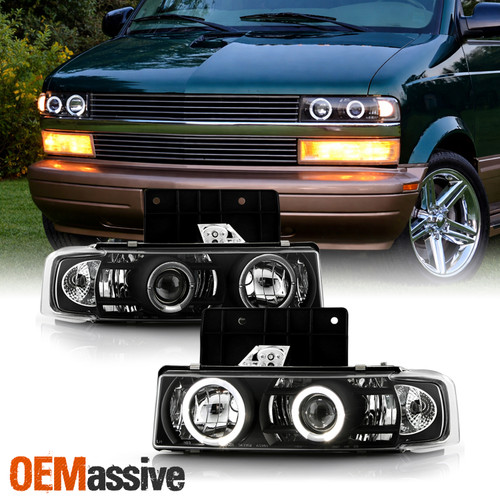 For 95-05 Chevy Astro| GMC Safari LED Halo Projector Headlights Black Headlamp