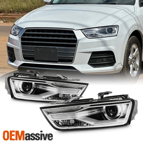 For 2016-2018 Audi Q3 HID Type Projector Black Headlights Pair w/LED DRL Running