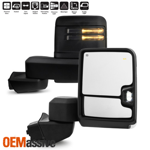For 19-22 Chevy Silverado 1500 Power Heated Smoke Towing Mirror +LED Turn Signal