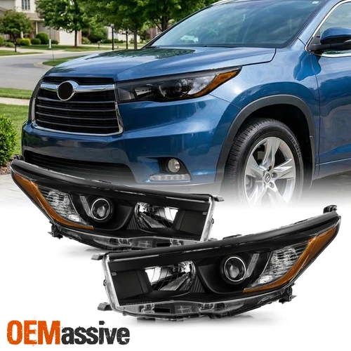 For 2014-2016 Toyota Highlander [Halogen Type] Projector Black Headlights Pair