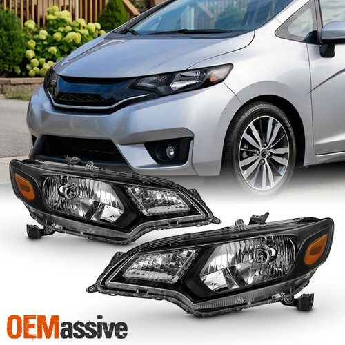 For 2015-2017 Honda Fit Halogen Headlights Headlanp OE Style ALL Black Housing