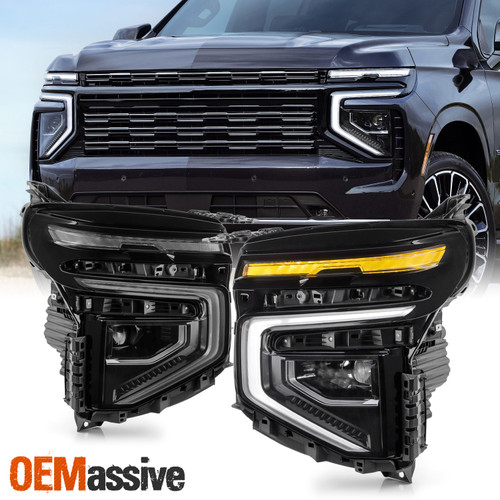 For 25-26 Chevy Suburban/Tahoe LED Projector Black Headlights Pair w/ DRL Signal