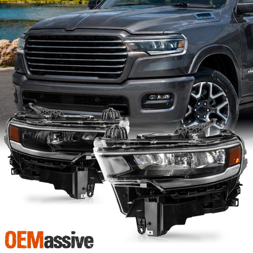 For 25-26 Dodge Ram 1500 Big Horn / Laramie LED-Beam Chrome Trim Headlights Pair