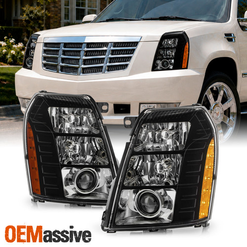 For 07-14 Cadillac Escalade EVS| 07-13 EXT HID Projector Headlights Black Set