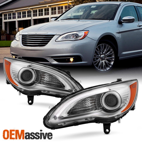 For 2011-2014 Chrysler 200 Halogen Type Projector Chrome HeadLamp Pair w/LED DRL