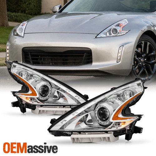 For 2015-2020 Nissan 370Z HID Type Projector Chrome Headlights Pair w/DRL Signal
