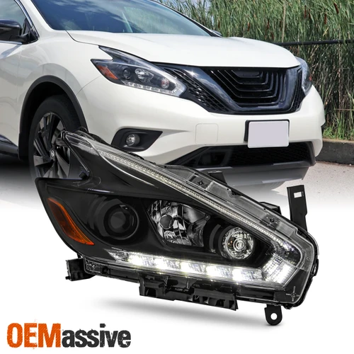 For 2015-2018 Nissan Murano Halogen w/DRL Projector Headlight Passenger Black