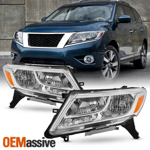 For 2013-2016 Nissan Pathfinder Halogen Type Headlights Headlamp Chrome Assembly