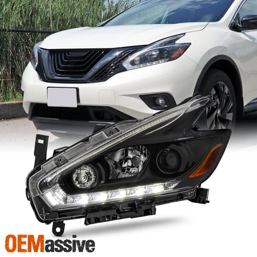 For 2015-2018 Nissan Murano Halogen w/DRL Projector Headlight Driver Side Black