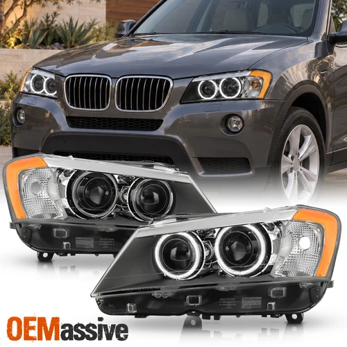 For 2011-2013 BMW X3 F25 HID Type Projector Black Headlights Pair w/ AFS LED DRL