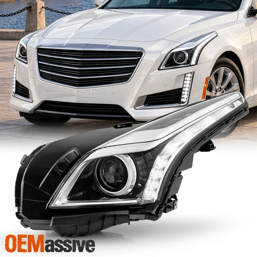 For 2014-2019 Cadillac CTS Base Halogen Projector Headlight Driver w/LED Bar DRL