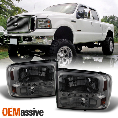 FOR 99-04 FORD F250 F350 SUPER DUTY EXCURSION REPLACEMENT HEADLIGHTS BLACK//SMOKE