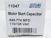 Mars 11047; Motor Start Capacitor; 645-774uF; 110-125VAC