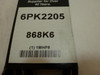 Bando 6PK2205; Serpentine Belt 868K6; 6-ribs 86.8"L; 1MHF8