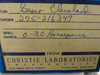 Christie Laboratories 10/0/255/0015/873; Panel Meter