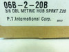 PT International 06B-2-20B-12mm; Double Sprocket; # 06B; 20T; 12mm ID