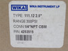 Wika 4253515; Pressure Gauge; 0-300PSI; 1/4NPT Back Mount
